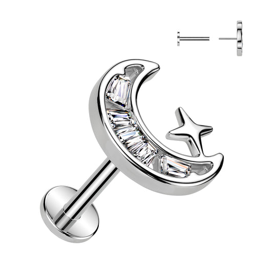 Silver Gem Moon Flat Back Stud