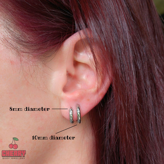 Silver Stainless Steel Hammered Huggie Hoop Earrings sizing