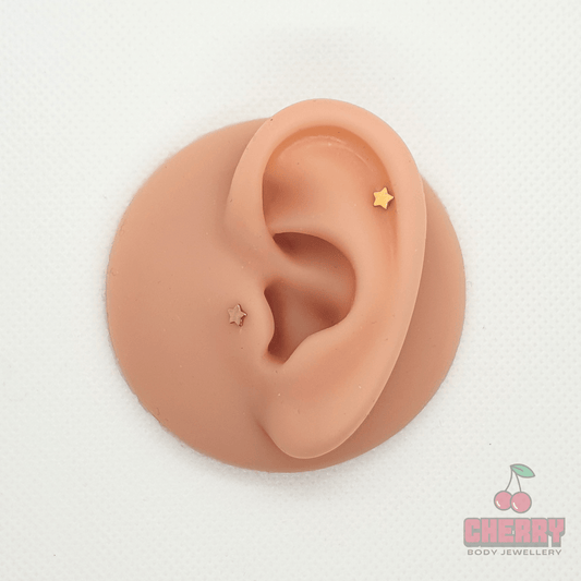 Silver Star Internally Threaded Flat Back Earring 16g