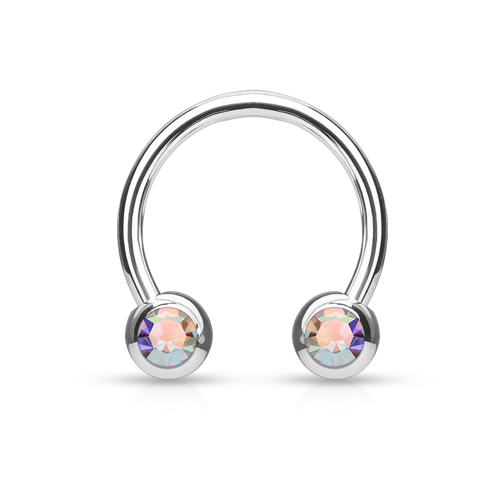 Silver Steel AB Gem Ball Circular Horseshoe Barbell
