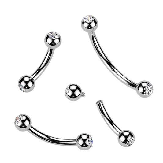 Silver Steel Clear Gem Ball Curved Barbell 16g various