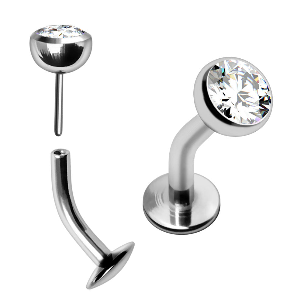 Silver Steel Clear Gem Floating Belly Button Ring