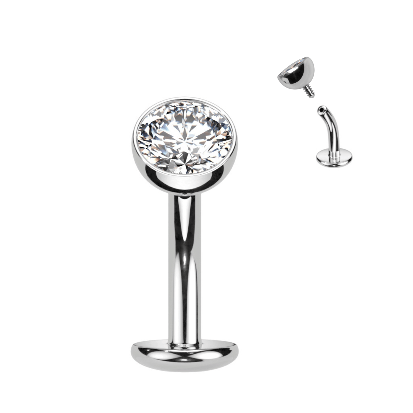 Silver Steel Clear Gem Floating Navel Ring 14g