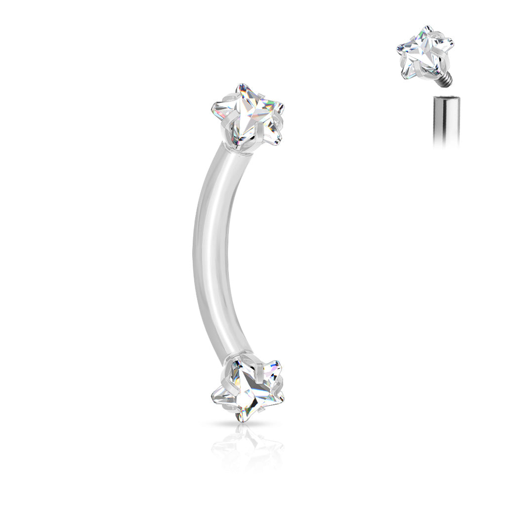Silver Steel Clear Star Gem Curved Barbell