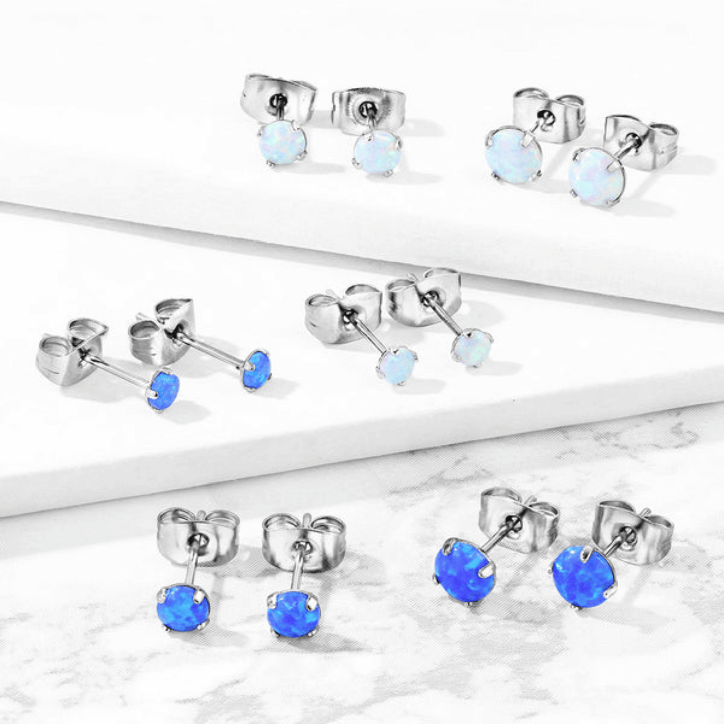 Silver Steel Prong Set Opal Stud Earrings Range