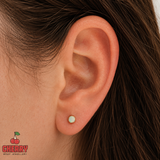 Silver Titanium Bezel Set White Opal Earring Studs (pair)