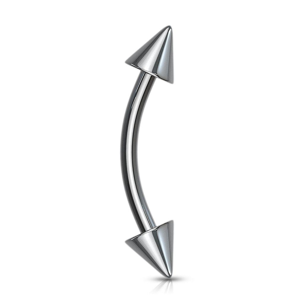 Silver Titanium Curved Barbell with Spikes