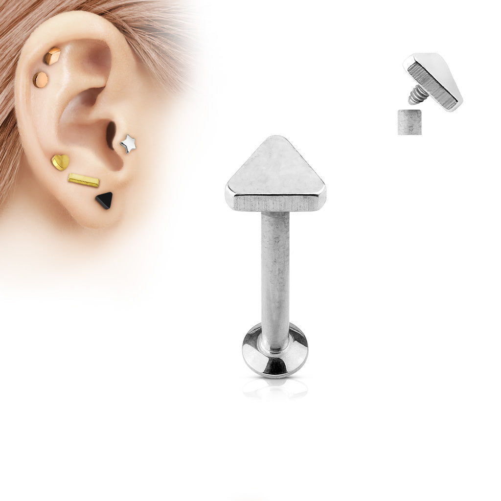 Silver Triangle Internally Threaded Flat Back Stud 16g
