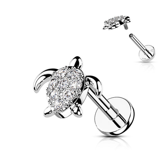 Silver Turtle CZ Paved Flat Back Stud 16g