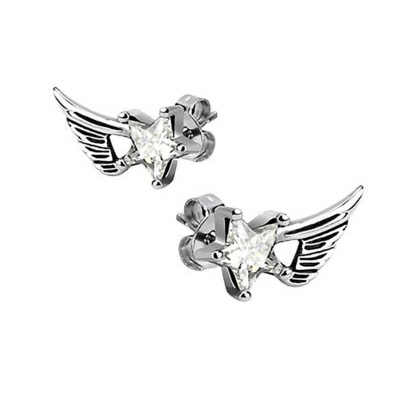 Earrings | Angelic Wings with Clear Star CZ Studs