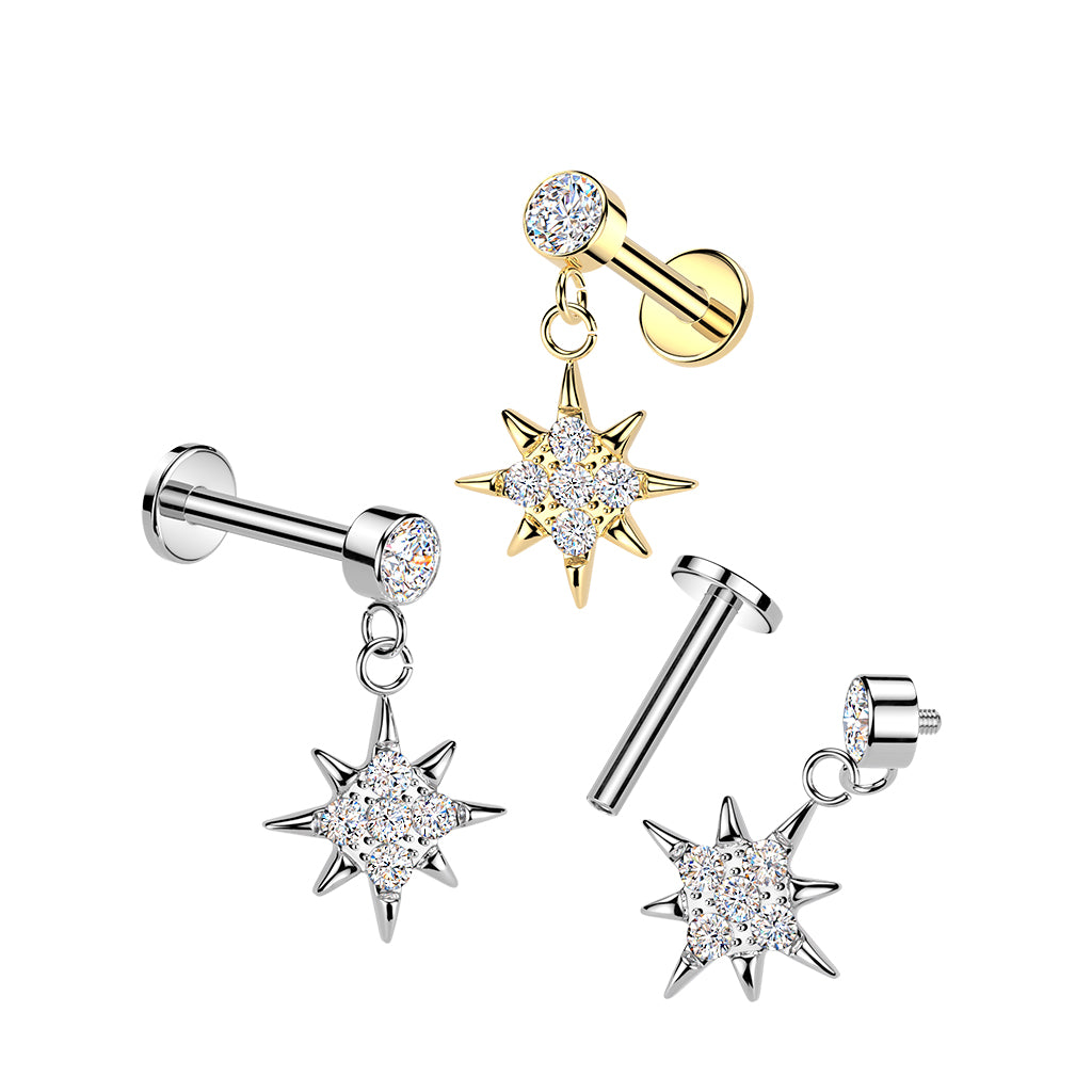 Starburst Gem Dangle Flat Back Stud 16g