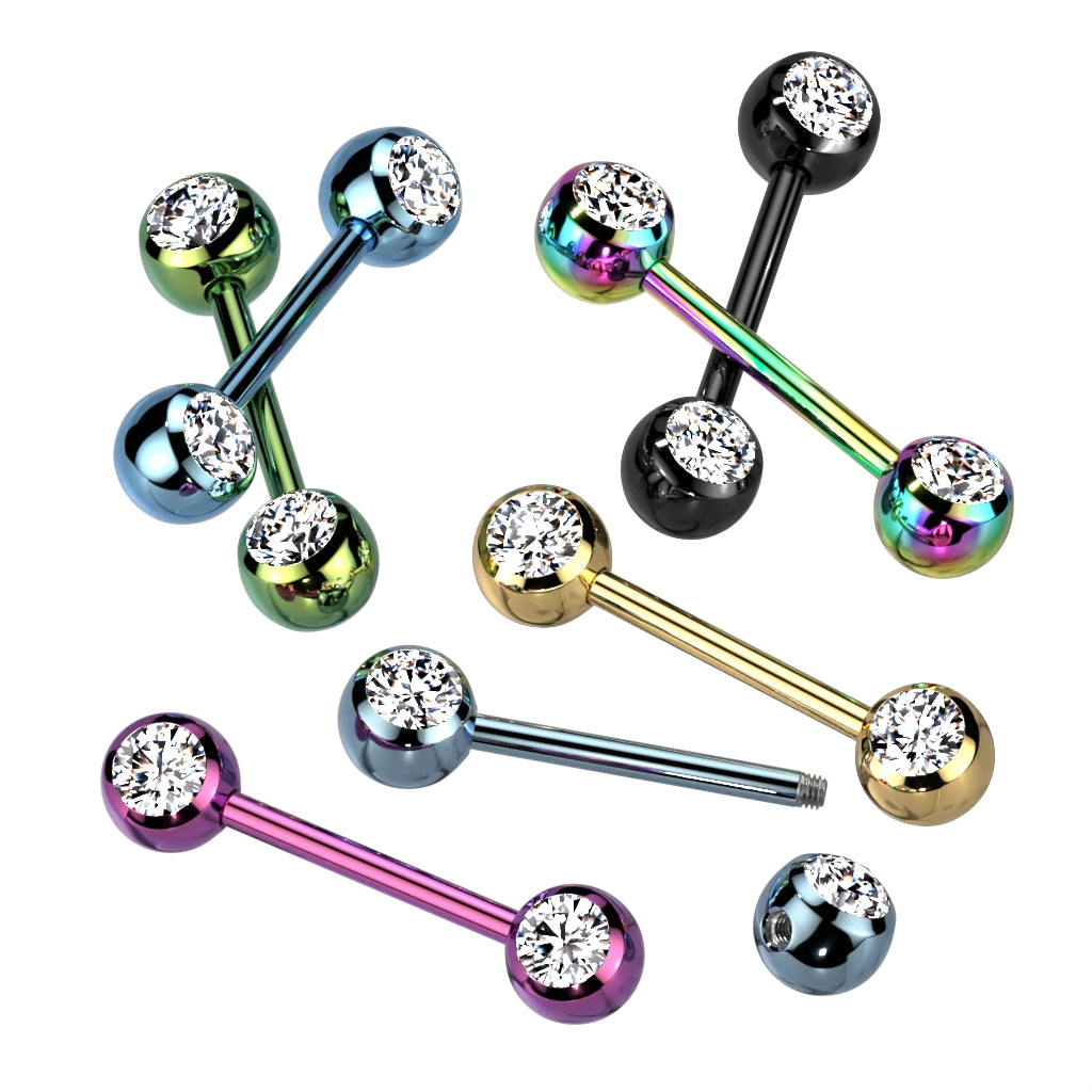 Steel Titanium IP Clear Gem Nipple Bar 14g