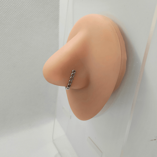 Surgical Steel Silver Heart Chain Nose Ring 20g