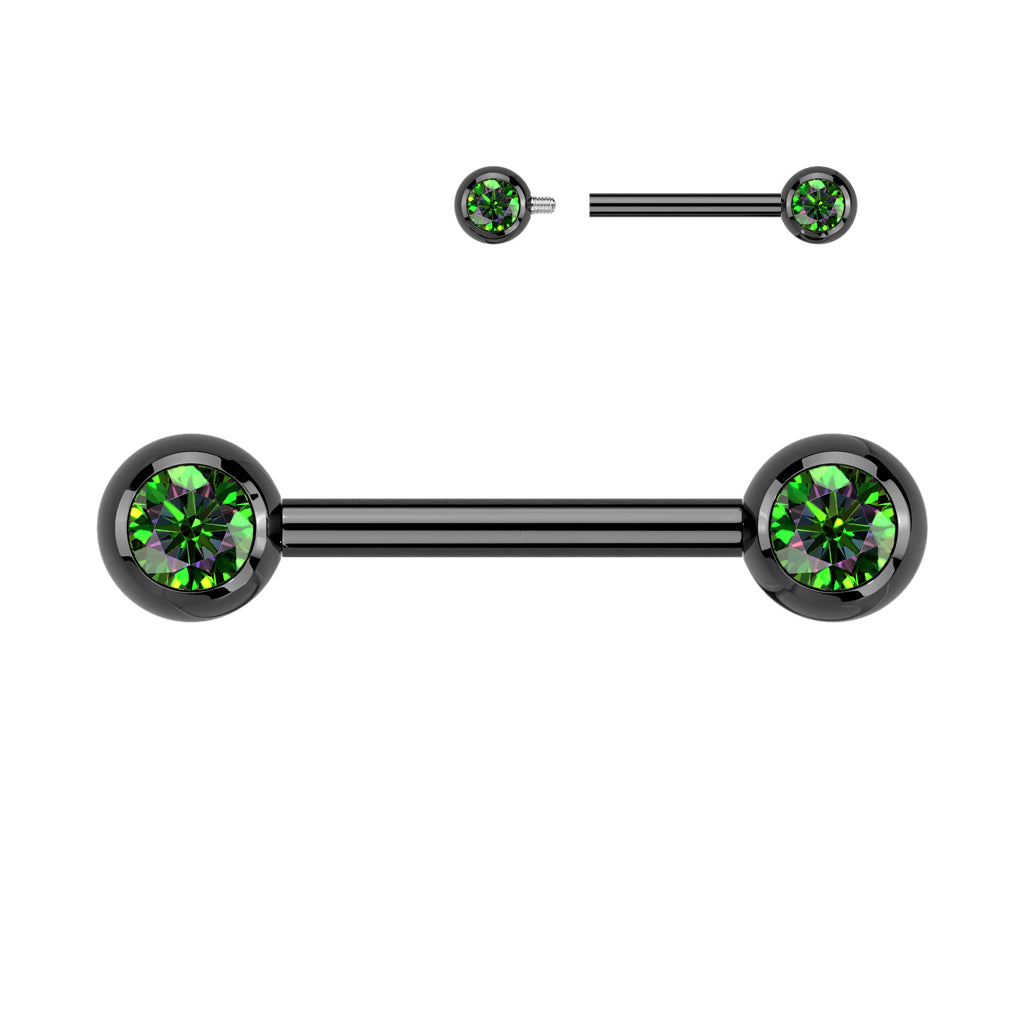 Titanium Black Medium Vitrail Gem Nipple Bar 14g