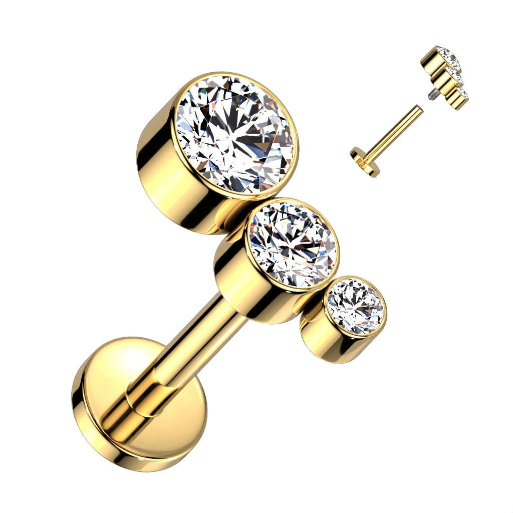 Titanium Gold Descending Bezel Clear Gem Flat Back Stud