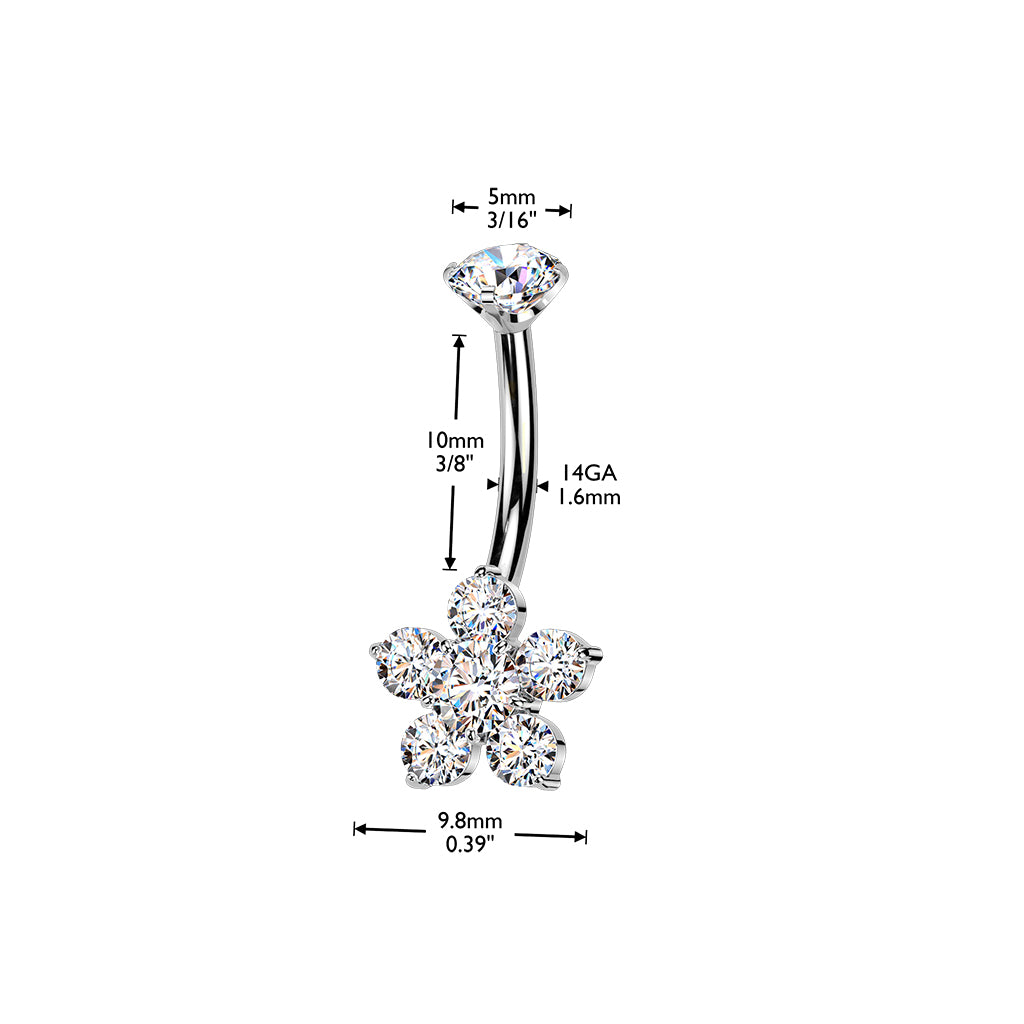 Titanium Clear Flower Gem Belly Button Bar 14g