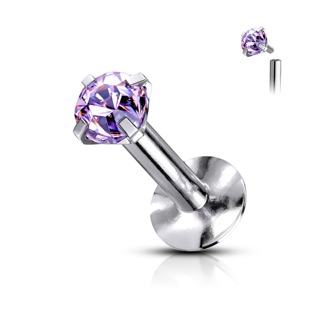 Tanzanite Purple Prong Set Gem Internally threaded Flat Back Stud