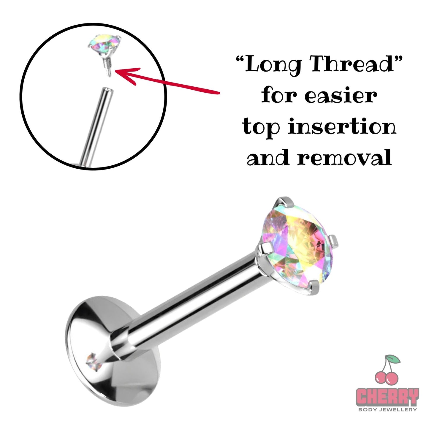 Titanium Aurora Borealis Gem Long Thread Flat Back Stud long thread