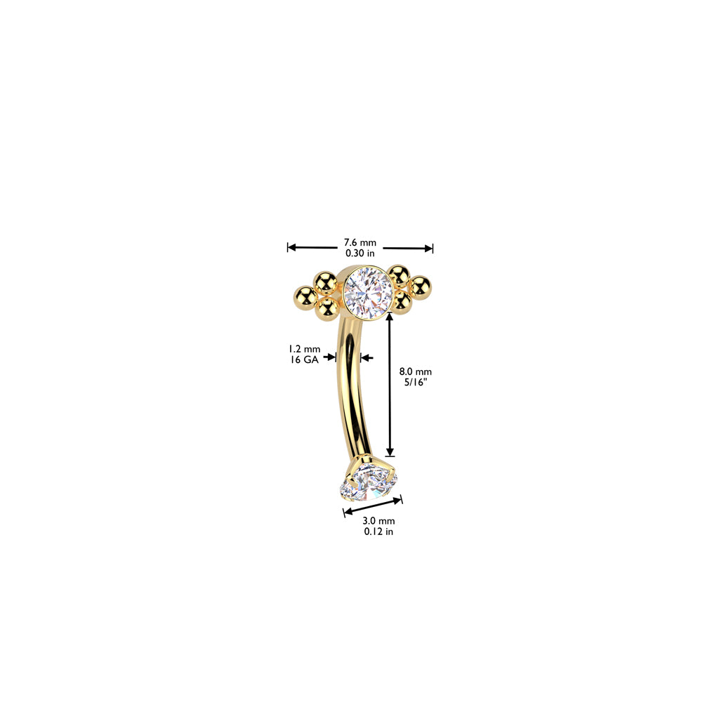 Titanium Ball Design Curved Barbell 16g dimensions