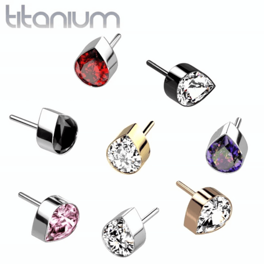 Titanium Bezel Teardrop Gem Threadless Jewellery Top