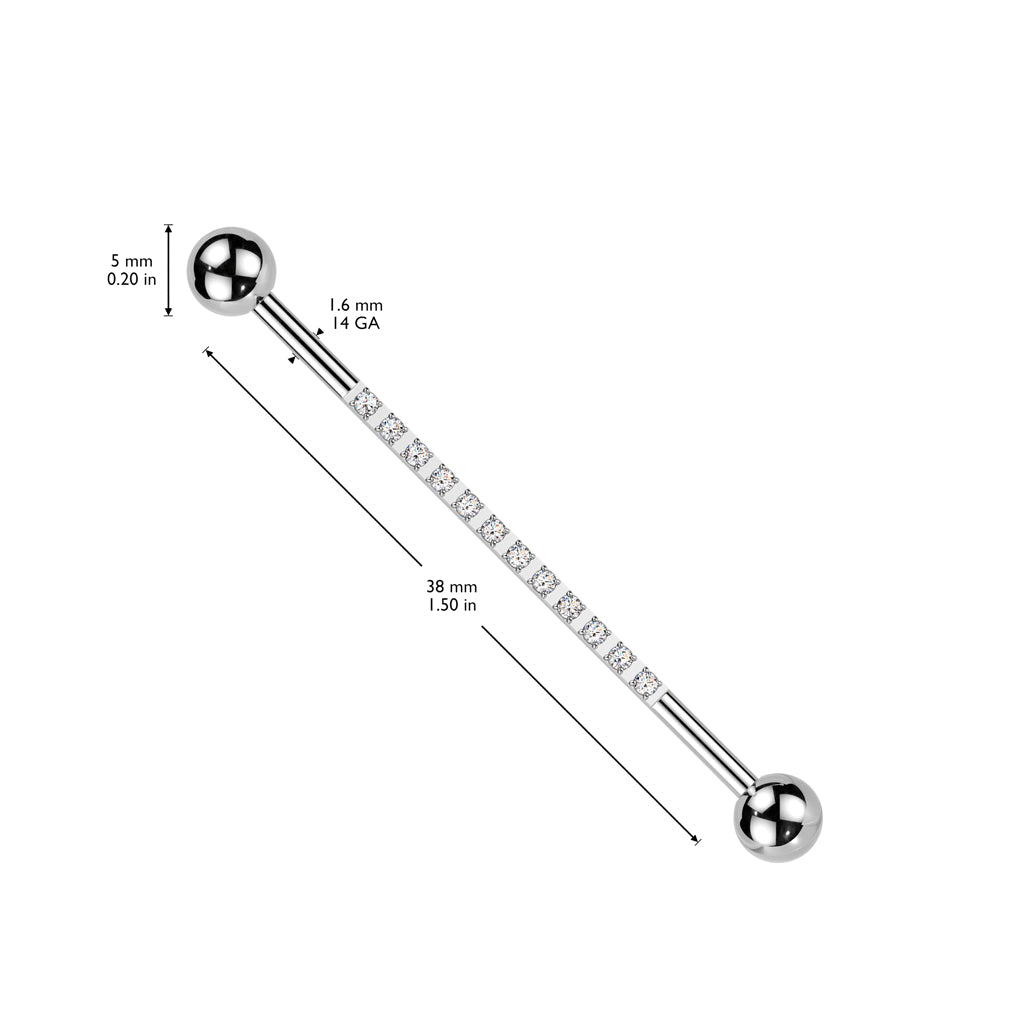 Titanium CNC Lined Gem Industrial Barbell dimensions