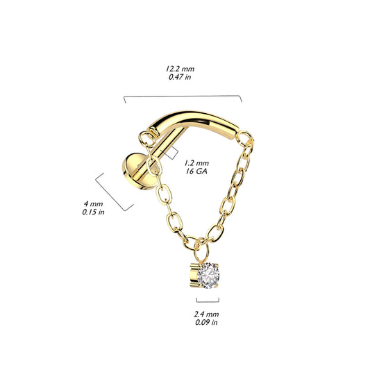 Titanium Chain Hidden Helix Flat Back Stud 16g Measurements