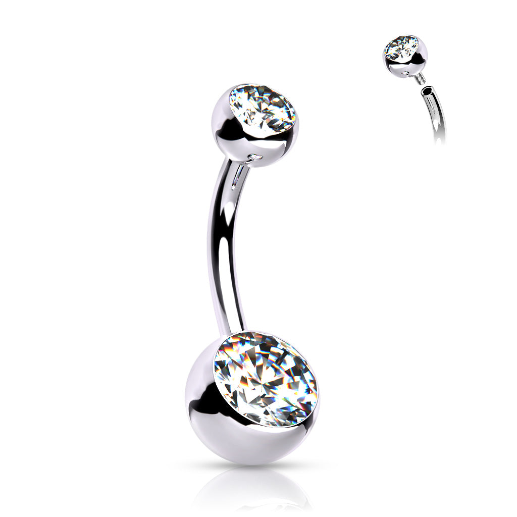 Titanium Clear Double Gem Belly Button Bar 14g