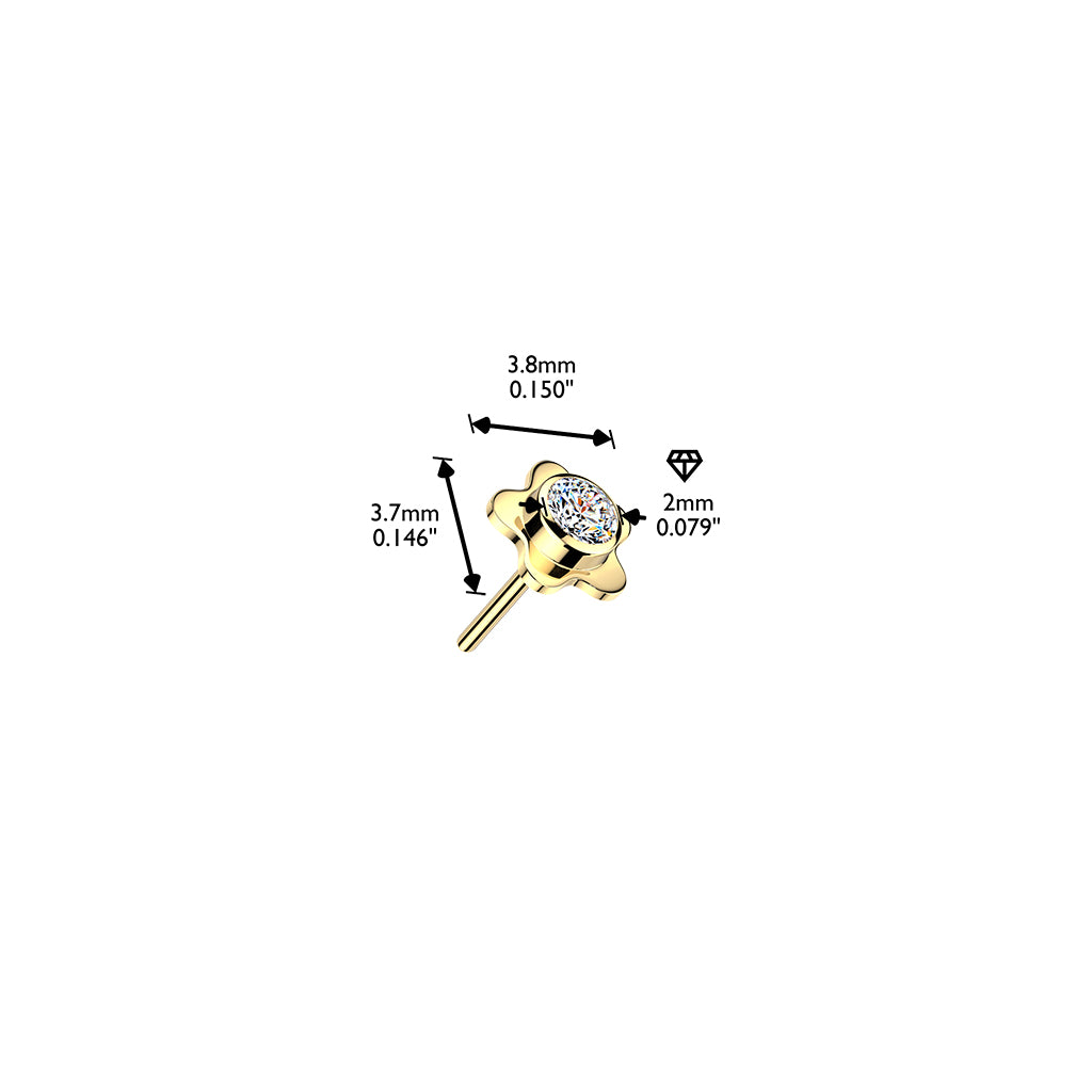 Titanium Clear Gem Flower Threadless Jewellery Top dimensions