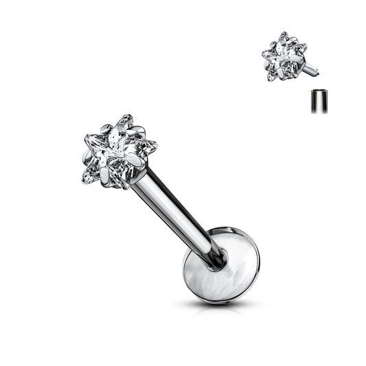 Titanium Clear Gem Star Internally Threaded Flat Back Stud