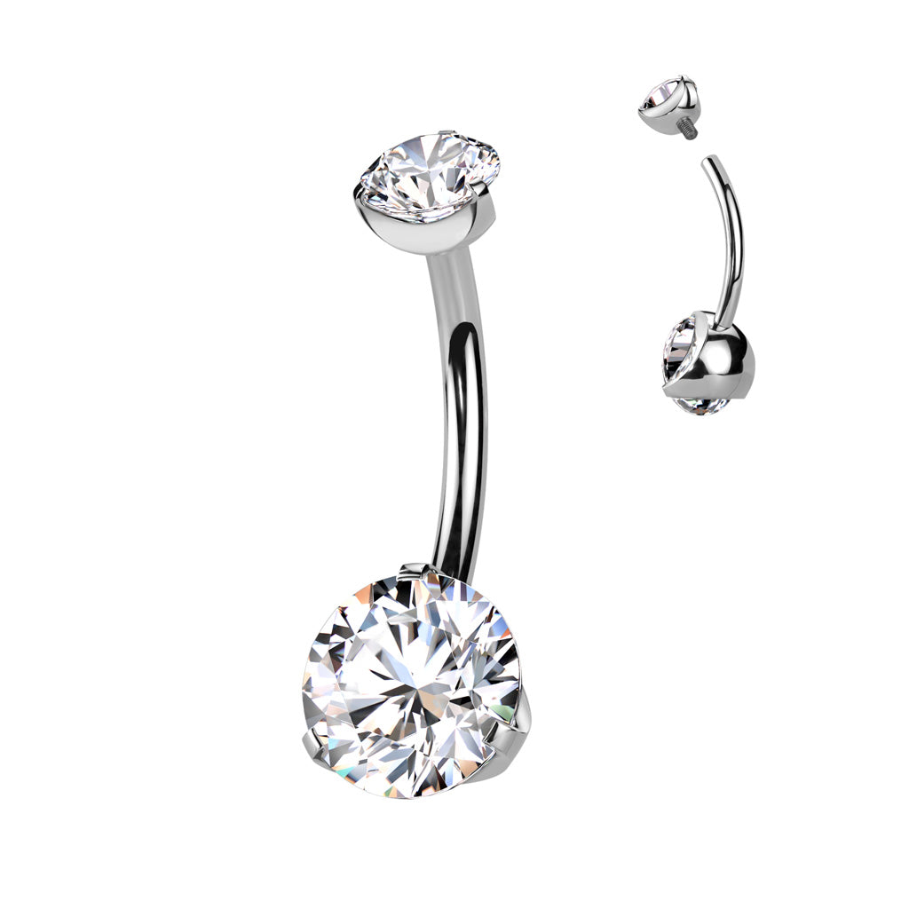 Titanium Clear Round Gem Belly Button Bar 14g