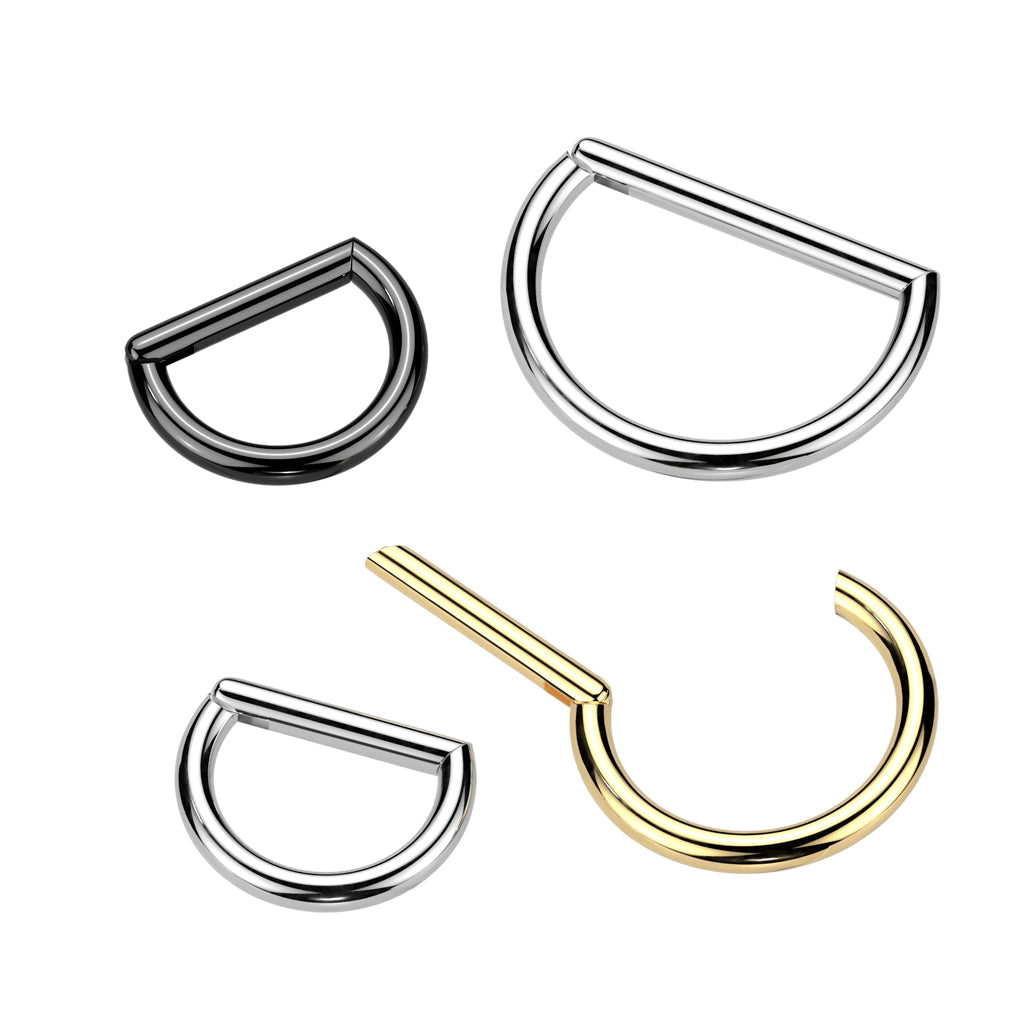 Titanium D Shaped Hinged Clicker Ring