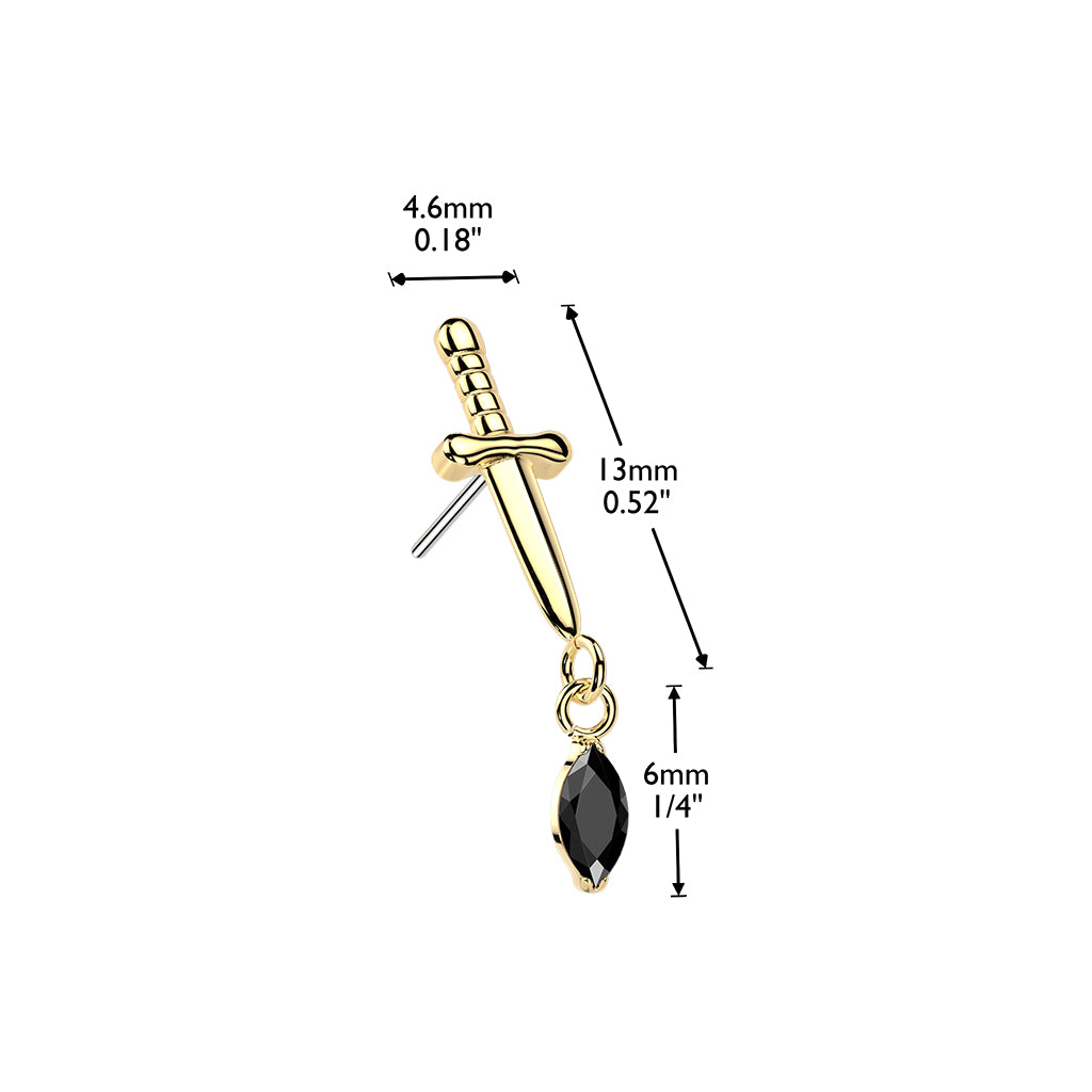 Titanium Dagger Gem Threadless Top dimensions