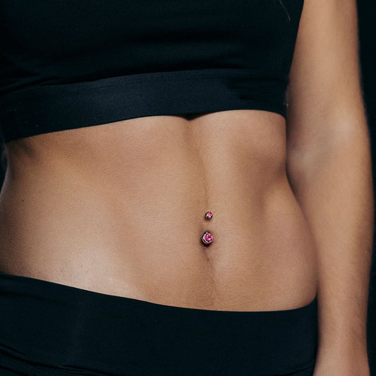 Titanium Double Gem Belly Button Bar 14g