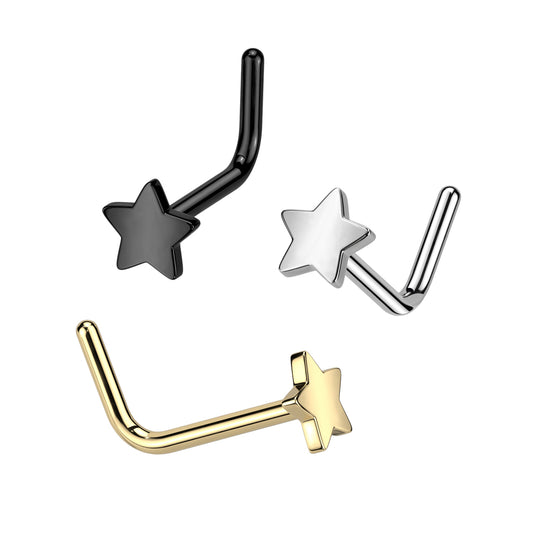 Titanium Flat Star 'L' Bend Nose Stud