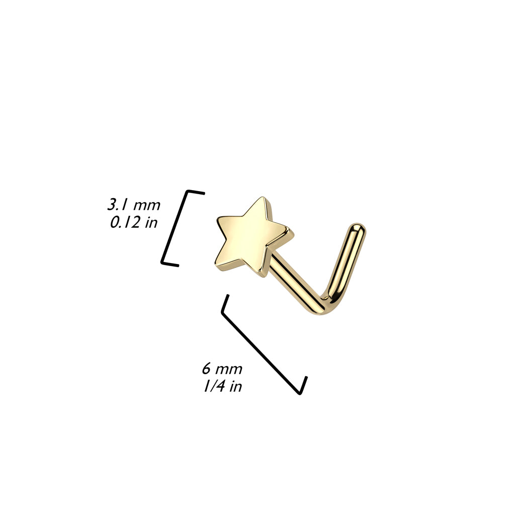 Titanium Flat Star 'L' Bend Nose Stud dimensions