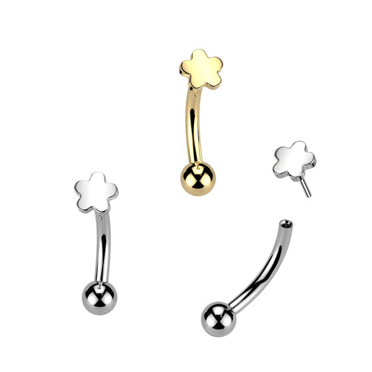 Titanium Flower Threadless Curved Barbell