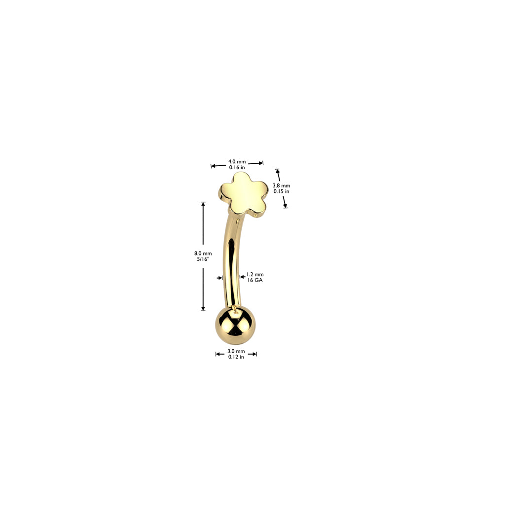 Titanium Flower Threadless Curved Barbell dimensions