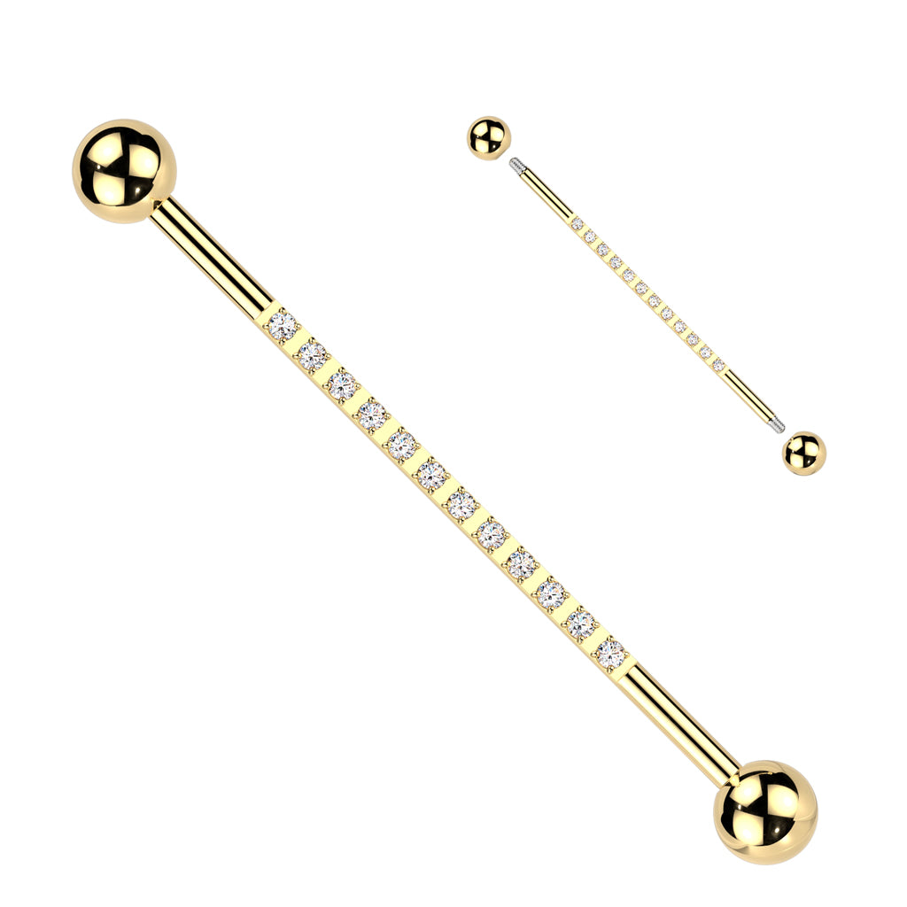 Titanium Gold CNC Lined Gem Industrial Barbell