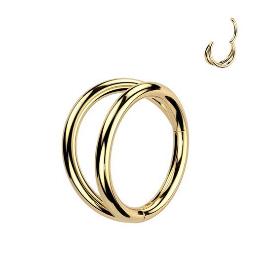 Titanium Gold Double Hoop Hinged Clicker Ring