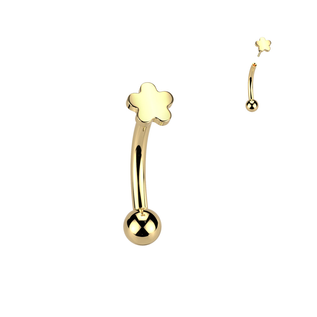 Titanium Gold Flower Threadless Curved Barbell