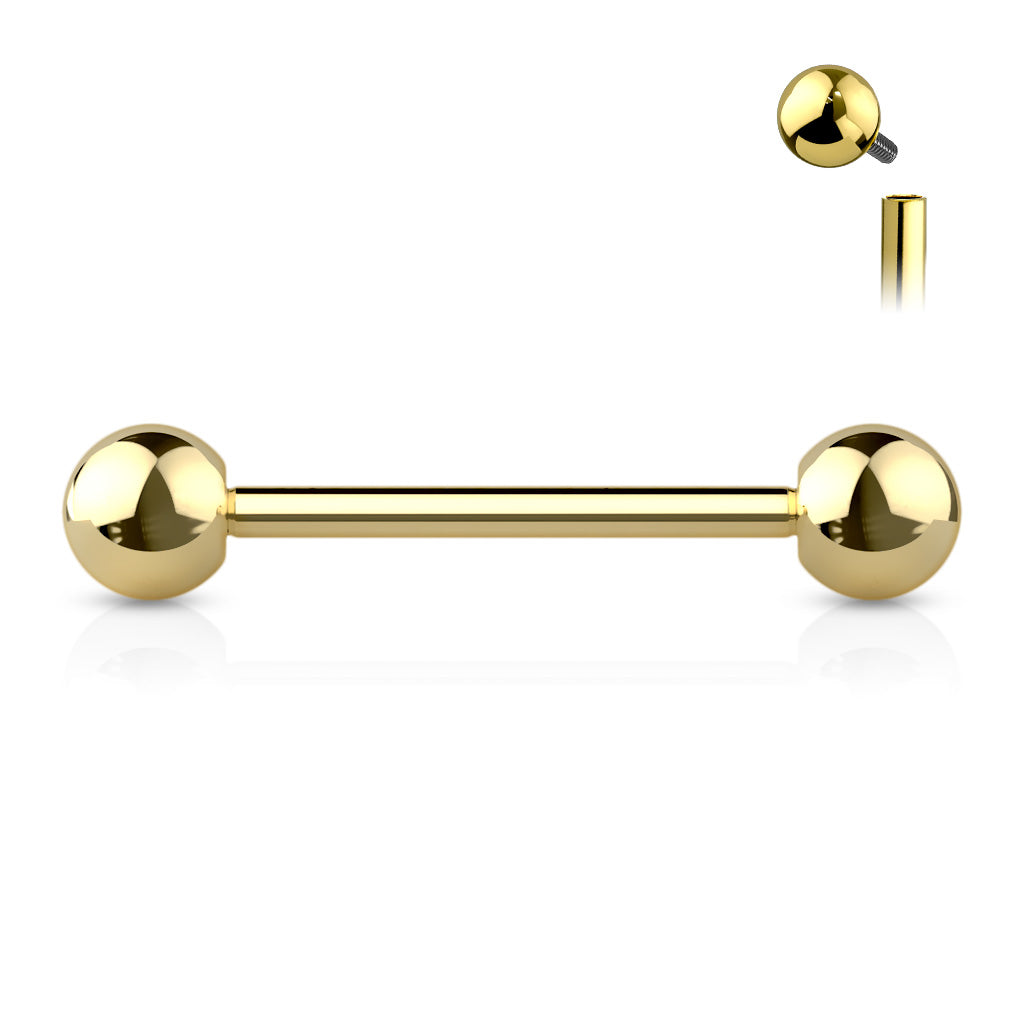 Gold barbell on a white background