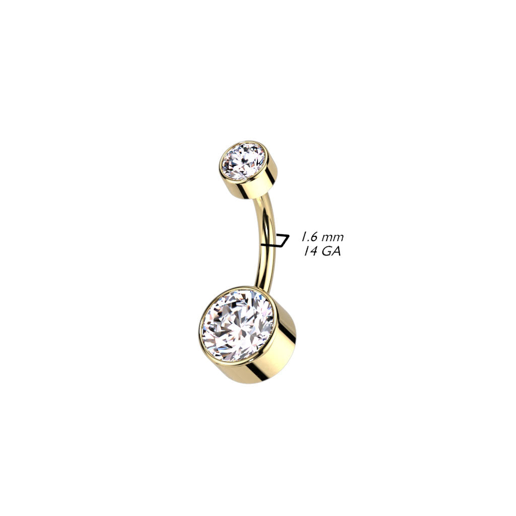 Titanium Gold Swarovski Clear Gem Belly Button Bar sizing