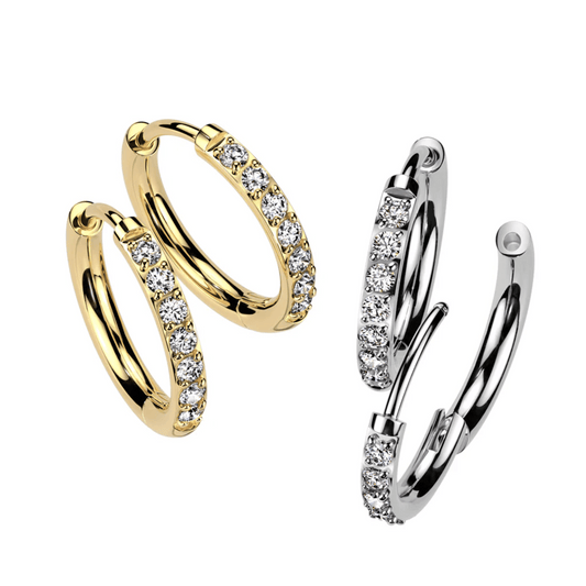Titanium Hinged Clicker Huggie CNC Set CZ Earrings