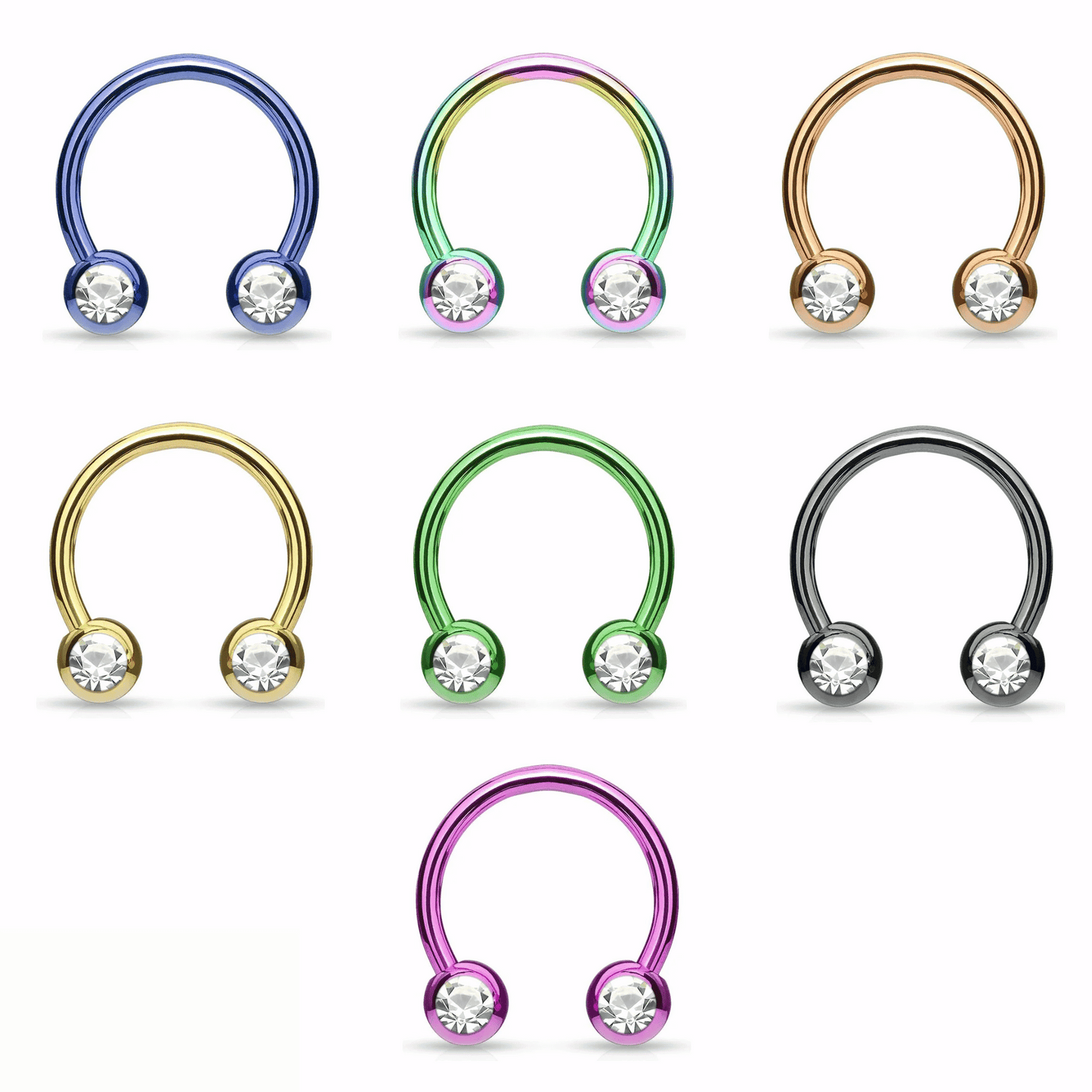 Titanium IP front facing gem curved horseshoe barbell