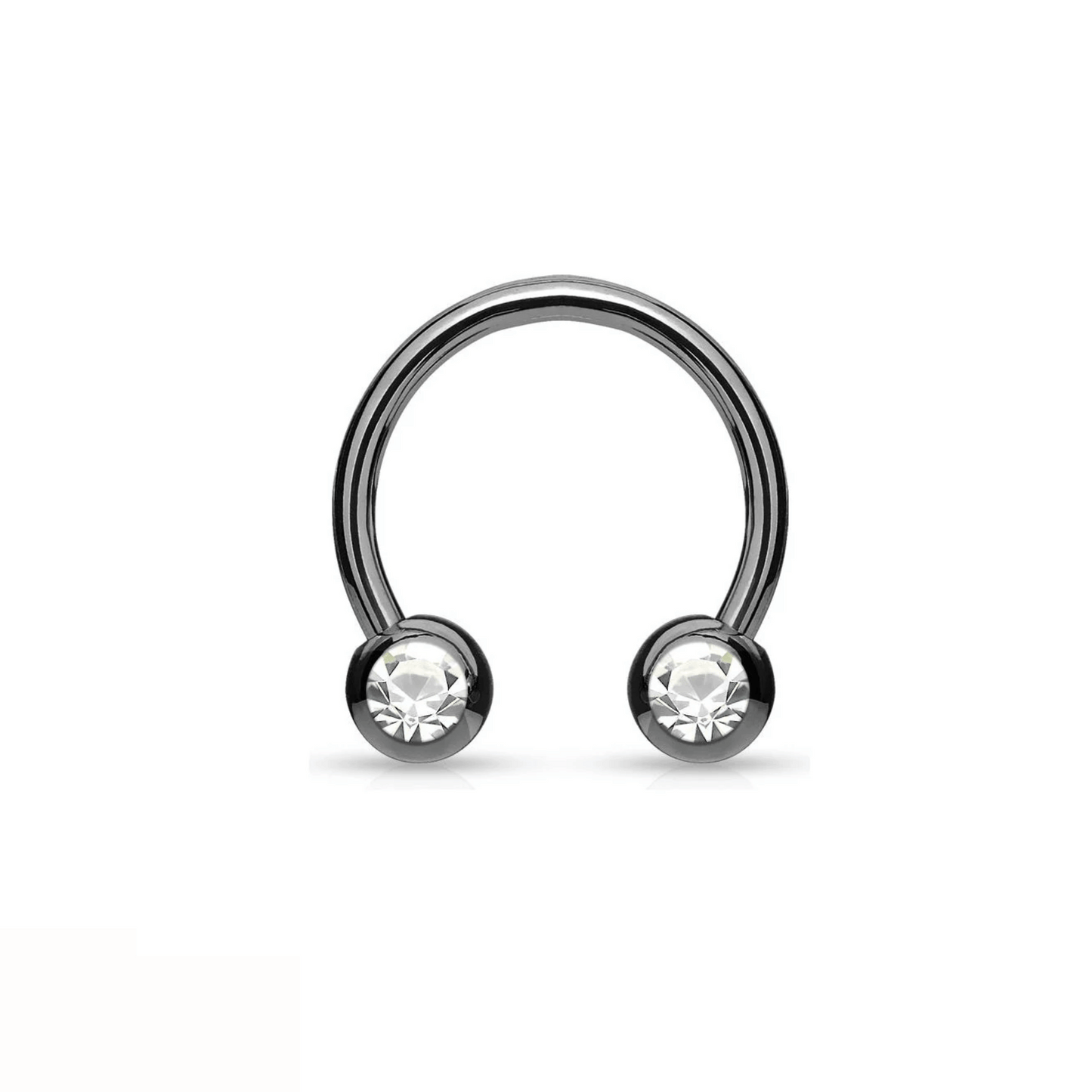 Titanium IP front facing gem curved horseshoe barbell black