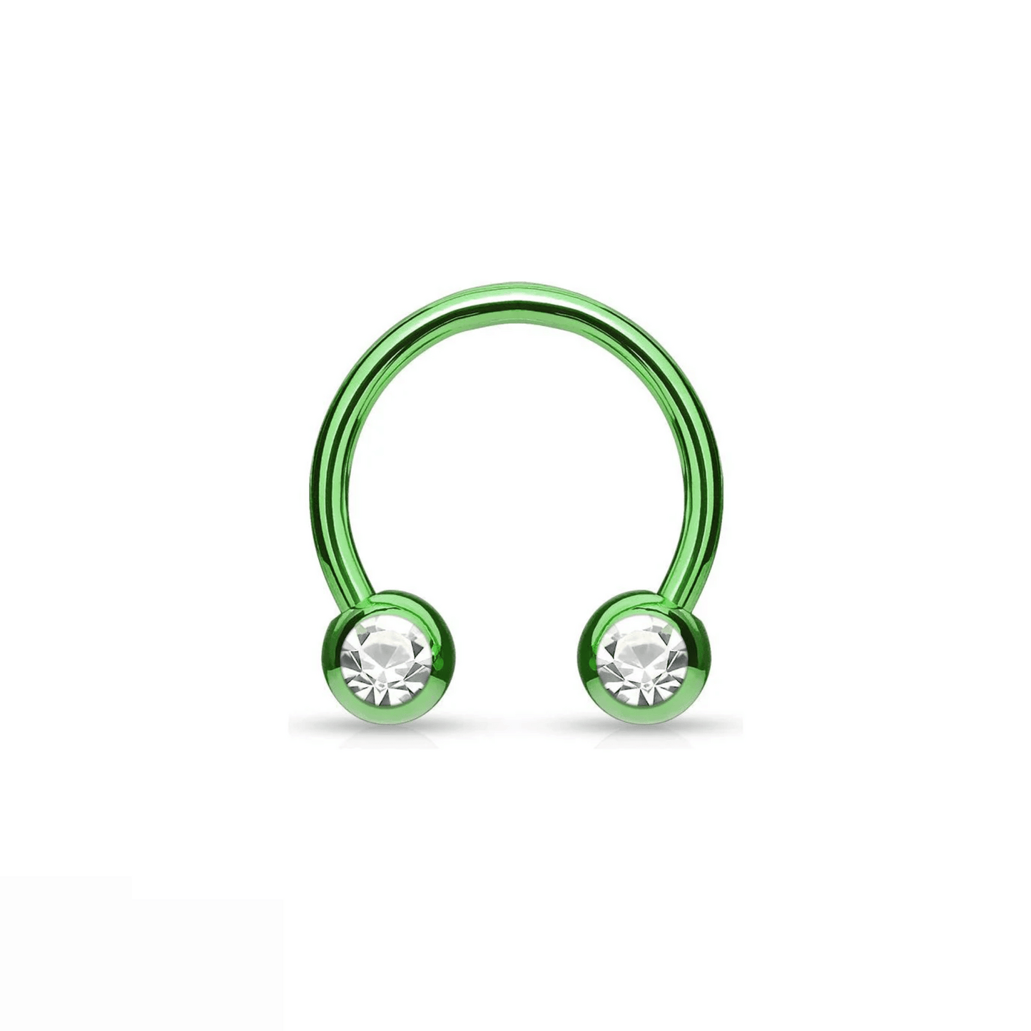 Titanium IP front facing gem curved horseshoe barbell green