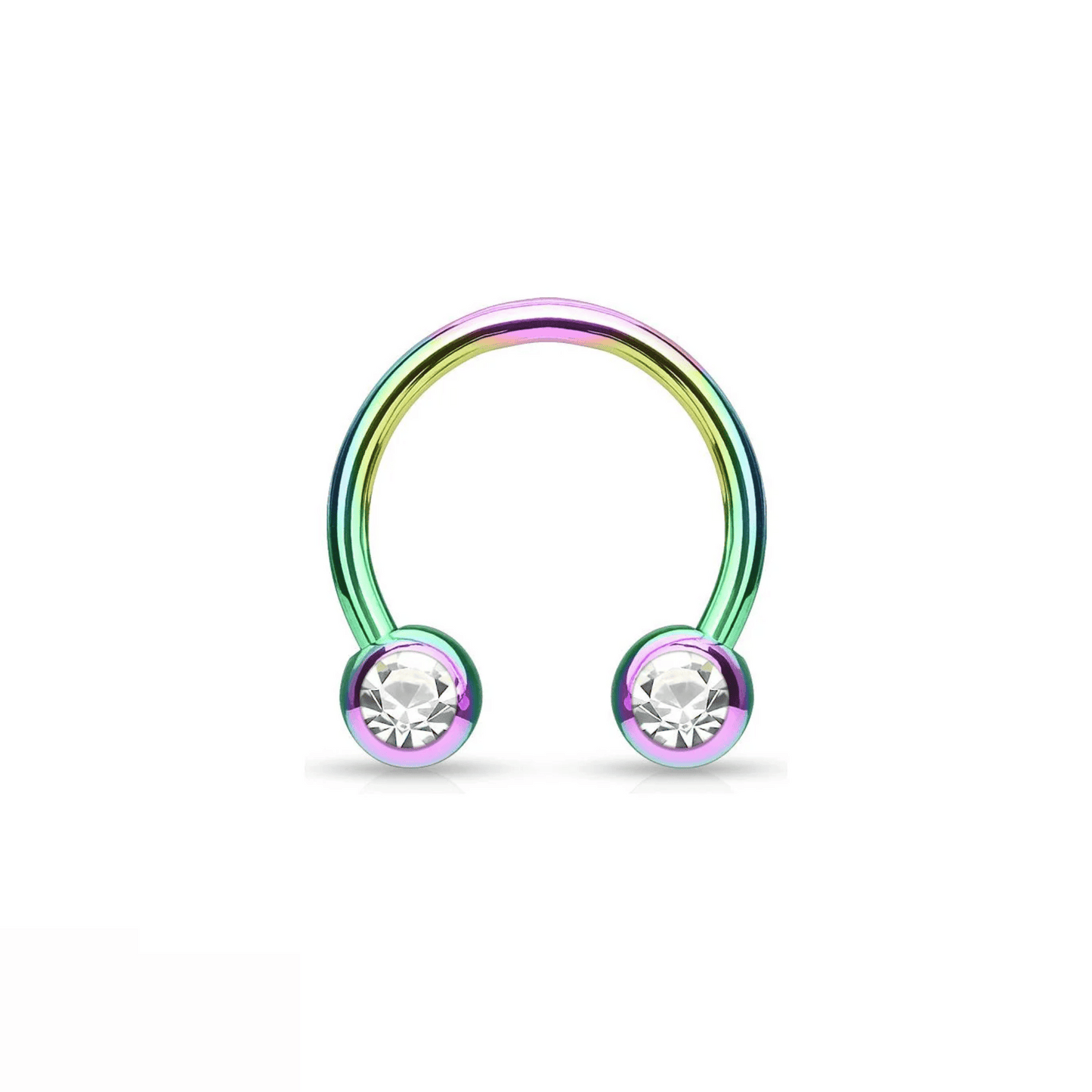 Titanium IP front facing gem curved horseshoe barbell rainbow