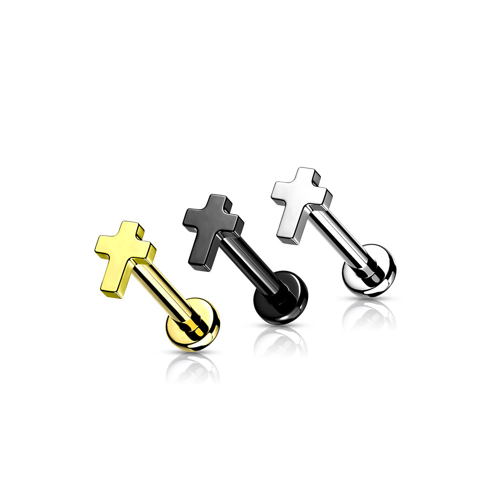 Titanium Micro Cross Flat Back Stud 16g