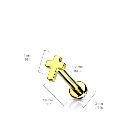 Titanium Micro Cross Flat Back Stud 16g dimensions
