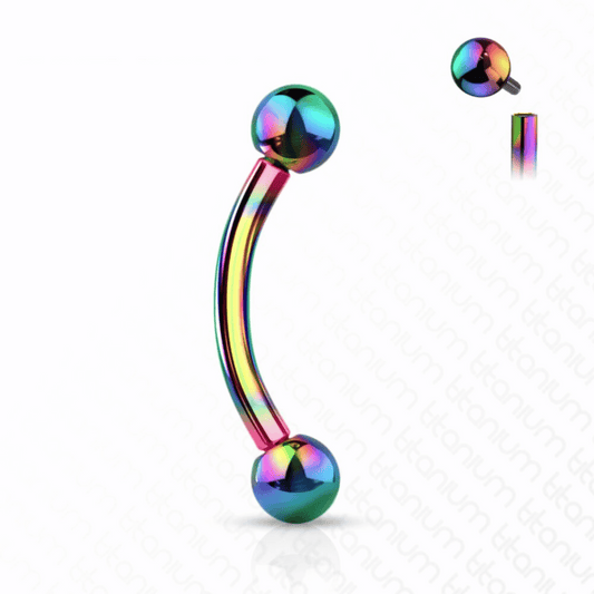 Titanium Rainbow Curved Internally Threaded Barbell with Ball